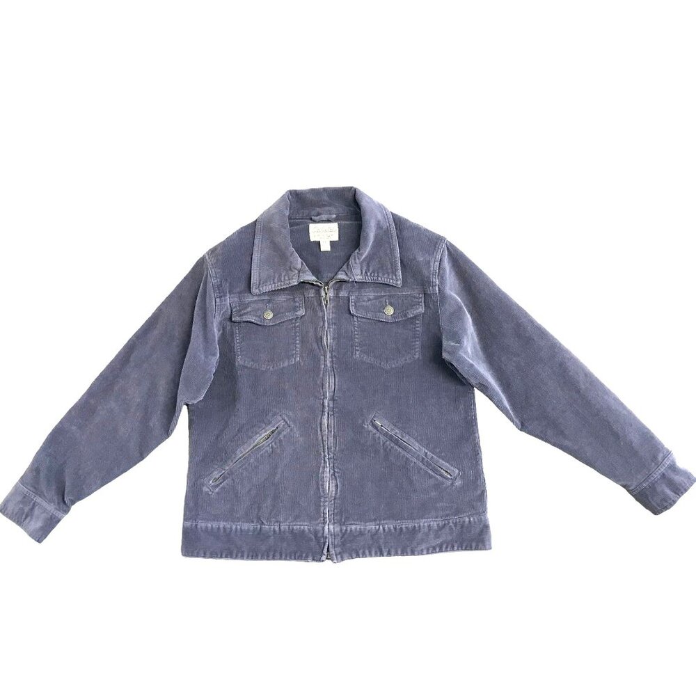 CABELAS Womens M Blue Gray Trucker Jacket Cotton Corduroy Zip Up